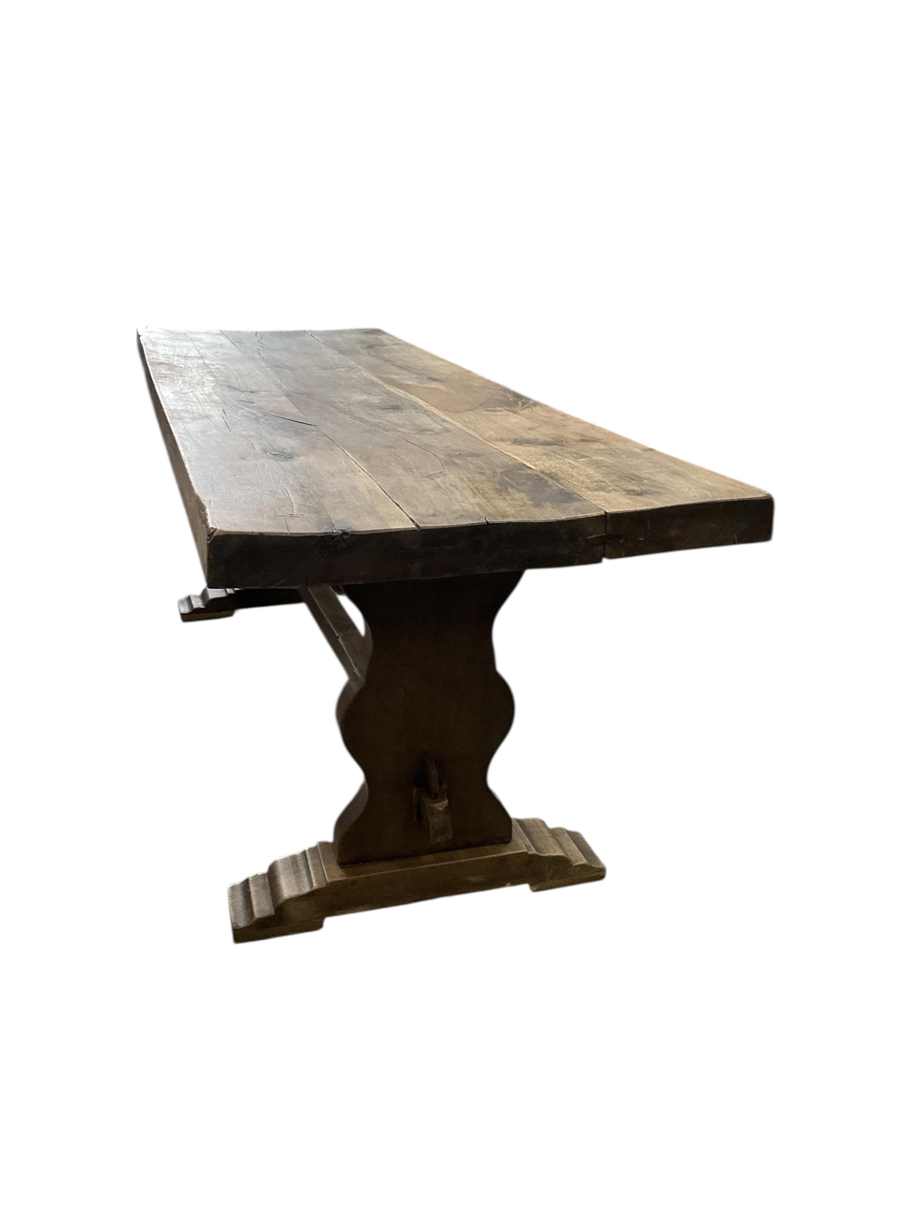 An 18th century style rectangular oak refectory dining table, width 214cm, depth 72cm, height 78cm